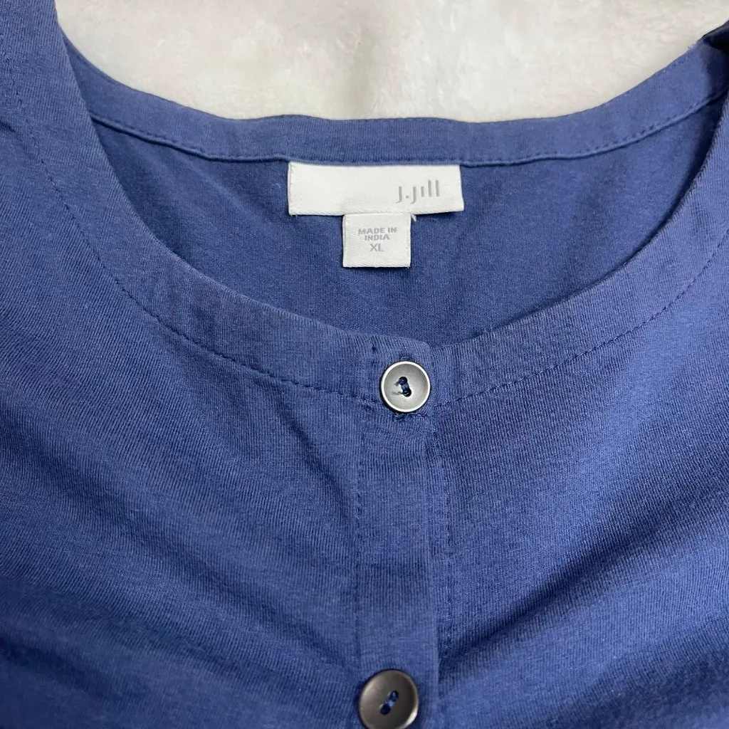 J.Jill Knit Top‎ Women's Size XL Cotton Long Roll Tab Sleeves Button Front Blue - Image 4