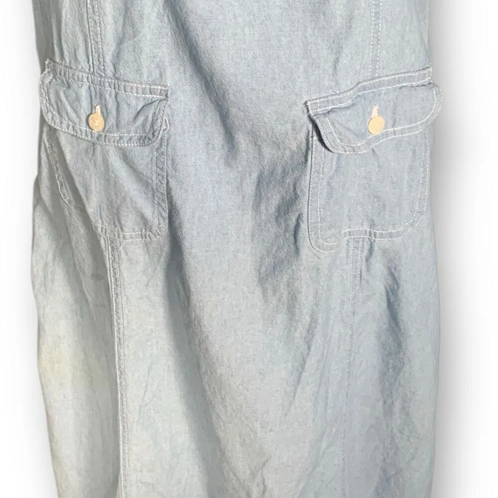 Vintage Denim & Co Dress Denim Pinafore Light Wash Button Detail Sleeveless Maxi Blue Size M - Image 5