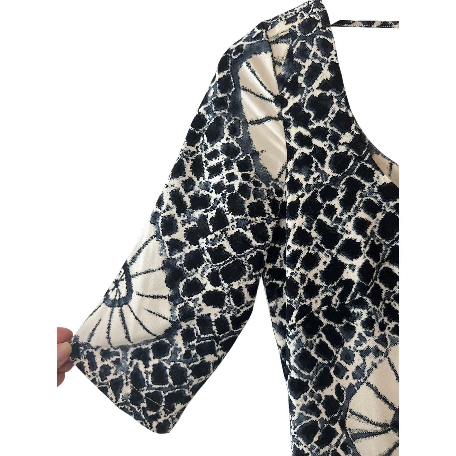 Samantha Sung Navy & White 100% Silk Scoop Neck Dress Size 2 Blue - Image 6