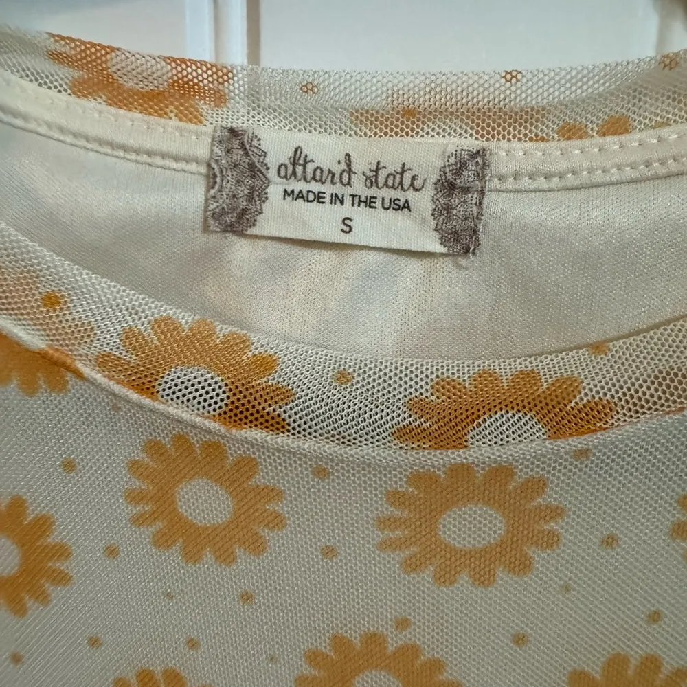 Altar'd State White and Orange Sunflower  Dress w/ Short Sleeves and Crew Neck - Image 3