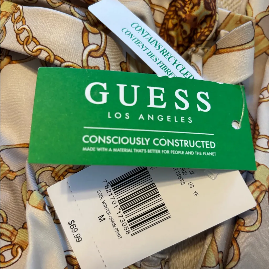 Guess Elegant Gold Tan Chain Link Print Women’s Dress NWT - Image 6