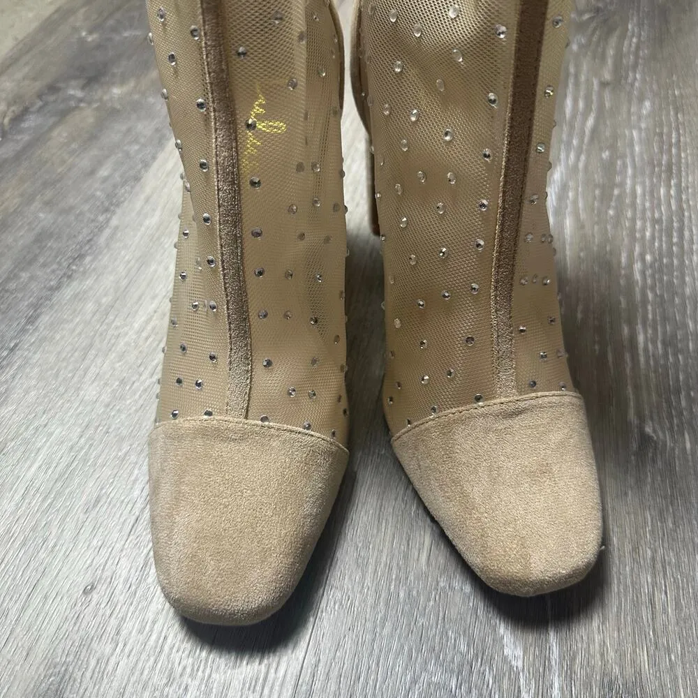 Lulus Samella Light Nude Suede Rhinestone Mesh Mid - Image 4