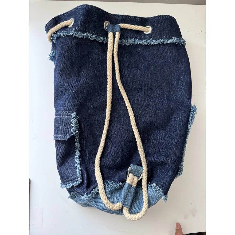 Urban Outfitters Denim Patchwork Drawstring Bucket Bag Backpack - Image 4