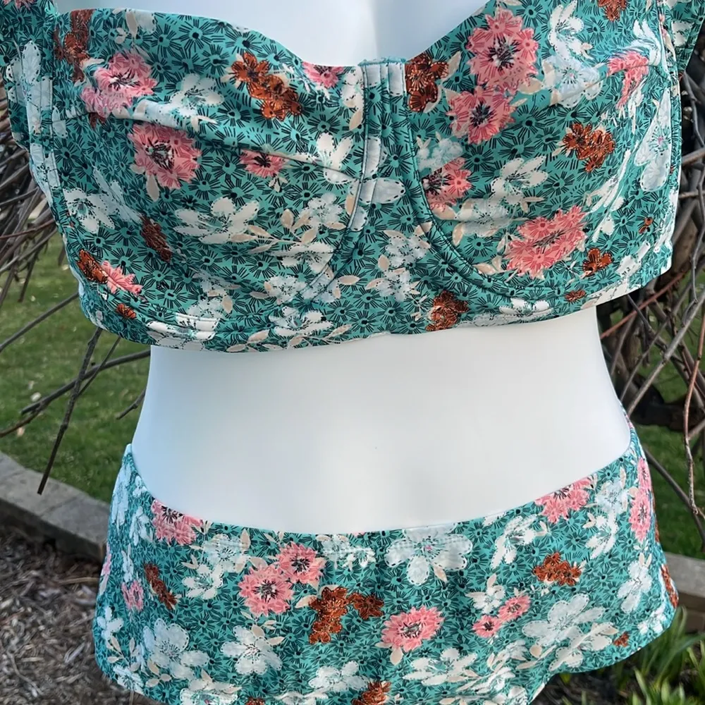 Retro floral aqua plus size 2X bikini set underwire wide strap tropical - Image 13