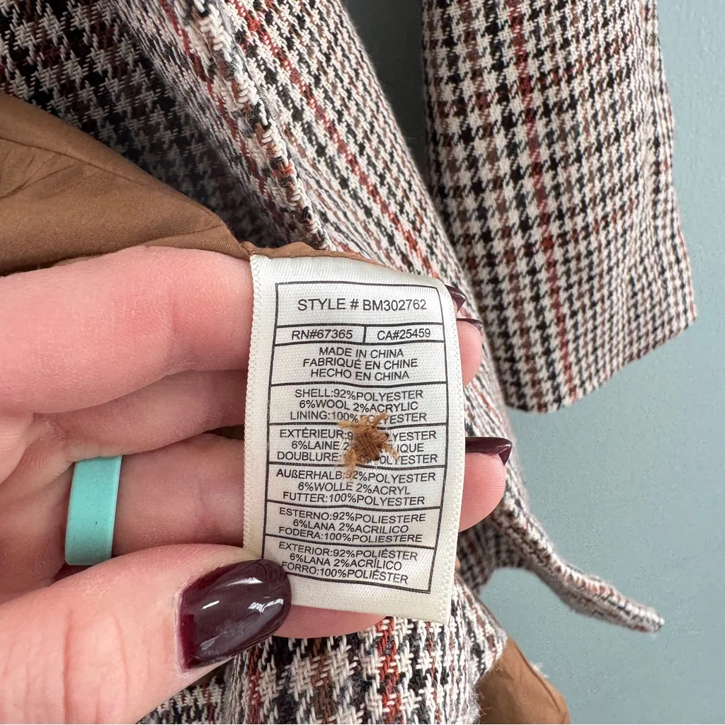 Steve Madden Stella Herringbone Checkered Blazer Chicory Brown NWT Medium - Image 9