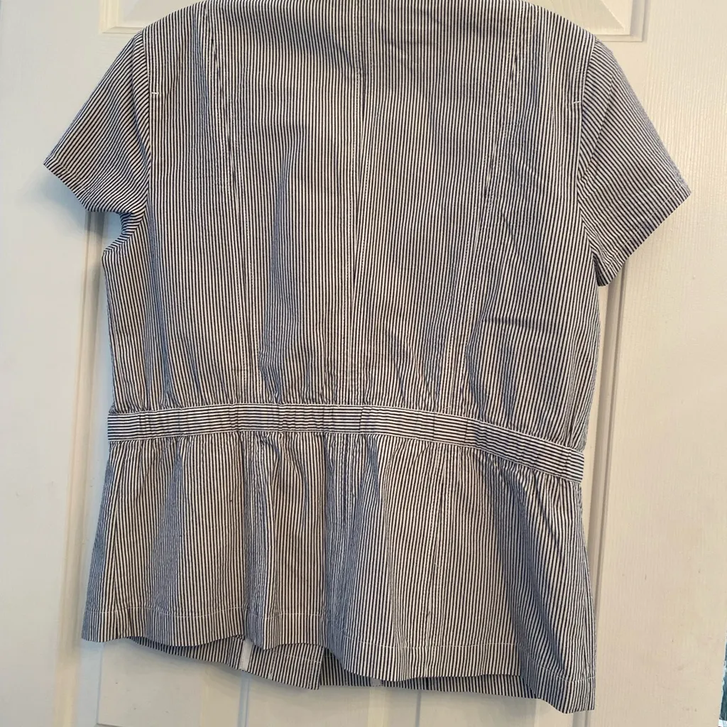 Charter Club Searsucker Capsleeve navy & White Cotton Utility Top S - Image 7