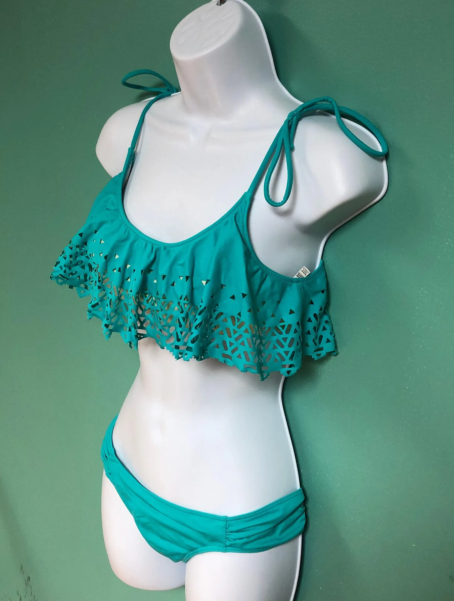 Teal Laser Cut Bikini Set - Image 4