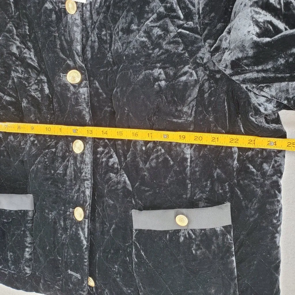 New Talbots Jacket Black Quilted Velvet Blazer 3X Coat Gold‎ Buttons Puffer Suit - Image 5