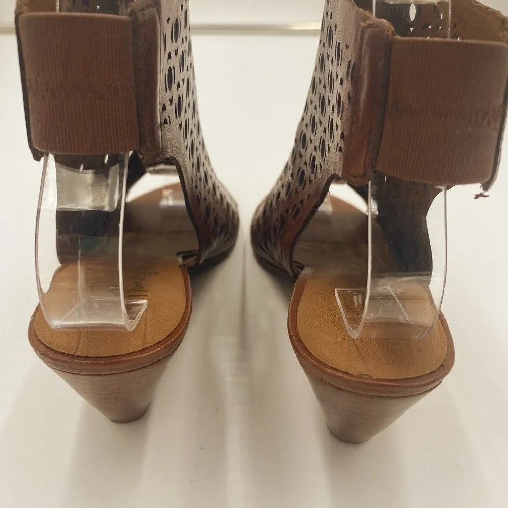 Franco Sarto Brown Laser Cut Leather Open Toe Wedge Booties Womens Size 6.5M - Image 4