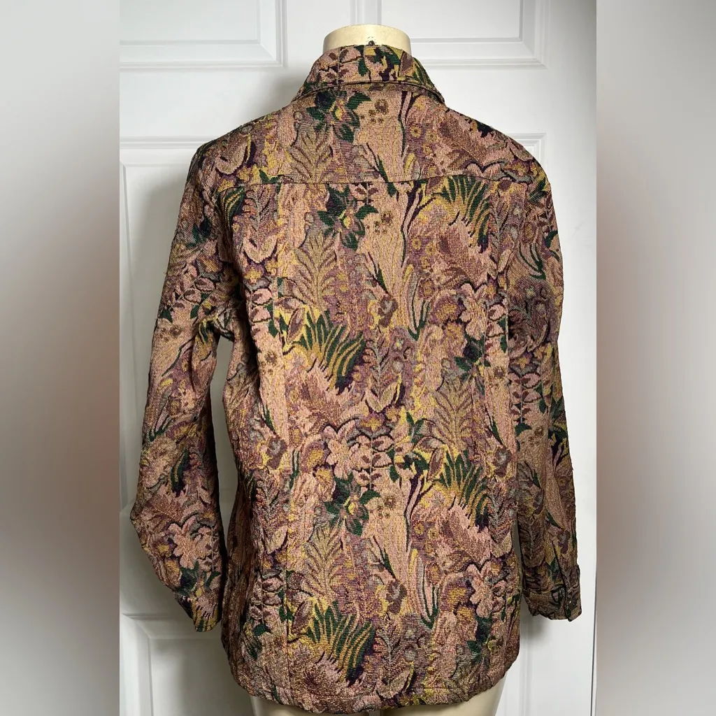Tudor Court by Haband Vintage Woven Tapestry Floral Brocade Button Up Jacket Brown Size L - Image 7