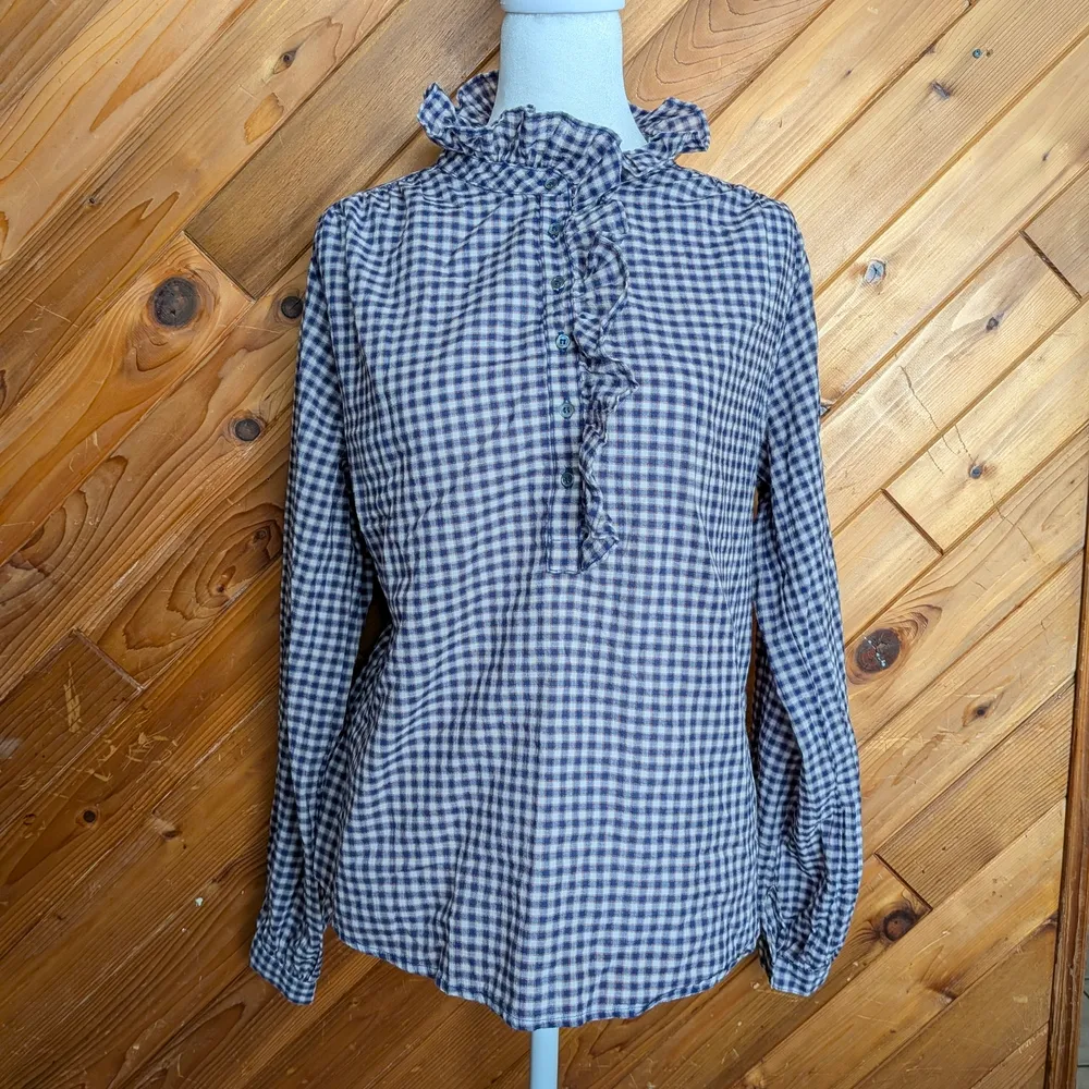 XiRENA Gingham Ruffle Blouse Size XS Orange - Image 2
