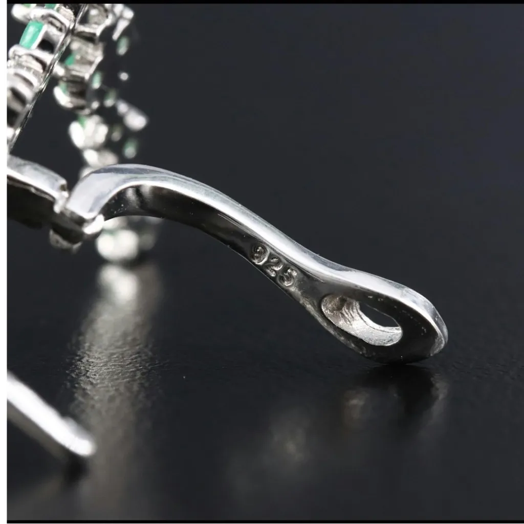 STERLING SILVER 925 GENUINE EMERALD & SAPPHIRE W/CUBIC ZIRCONIA EARRINGS Blue - Image 5