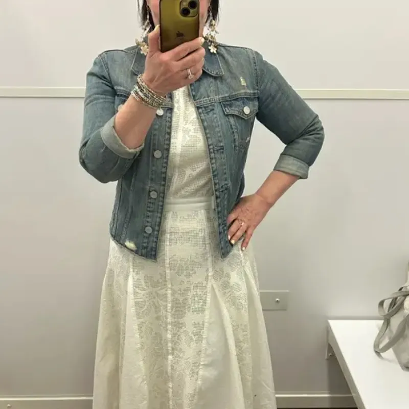 Philip Lim White Lace Fit Flare Midi Dress SIZE 4 Romantic Modest Designer $850 - Image 7