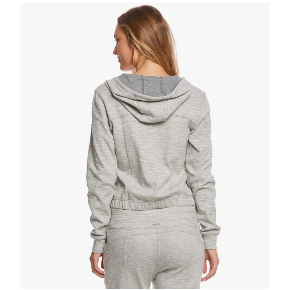 Prana Unity Zip Hoodie Jacket Sz Small Herringbone Knit Hooded Grey - Image 2