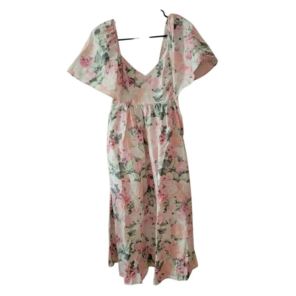 Sézane NWT Emeline Linen Midi Short Sleeve Floral Midi Dress in Romantic Flowers - Image 5