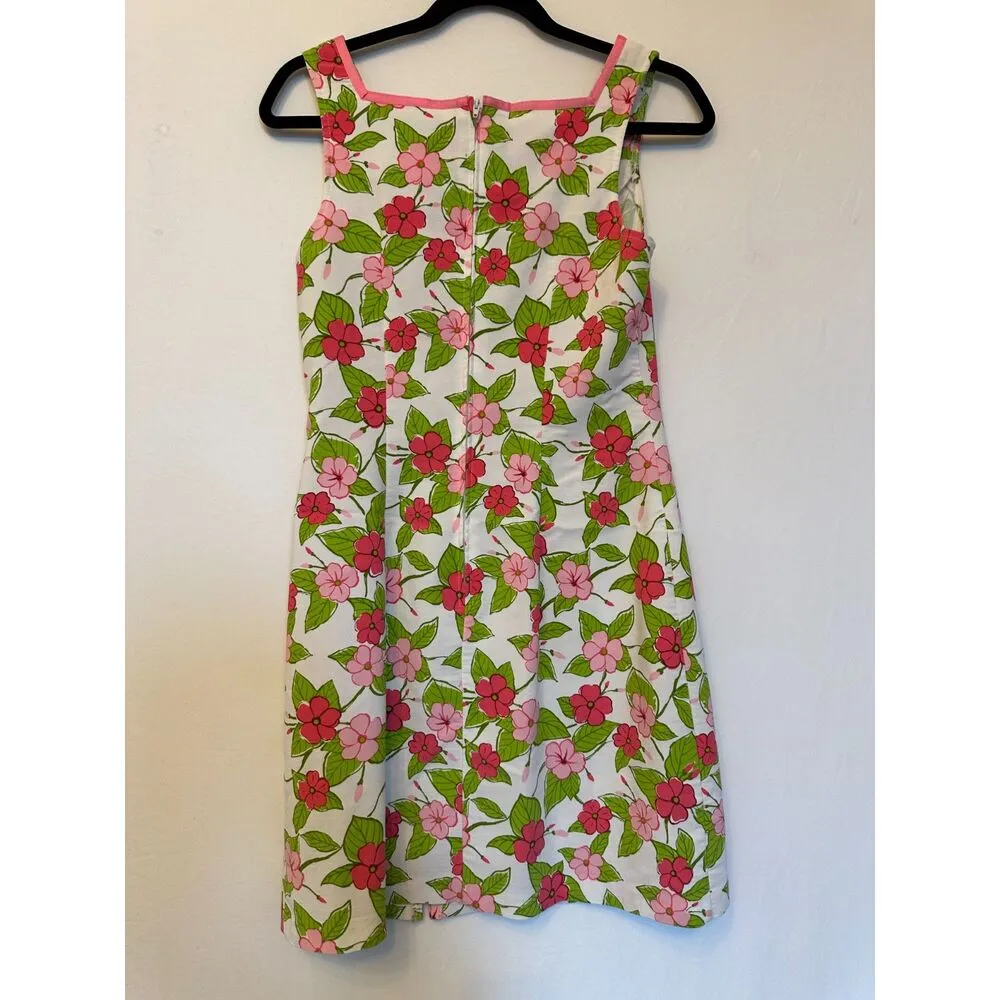 Vintage Floral Pink and Green Mini Dress Size Small - Image 5