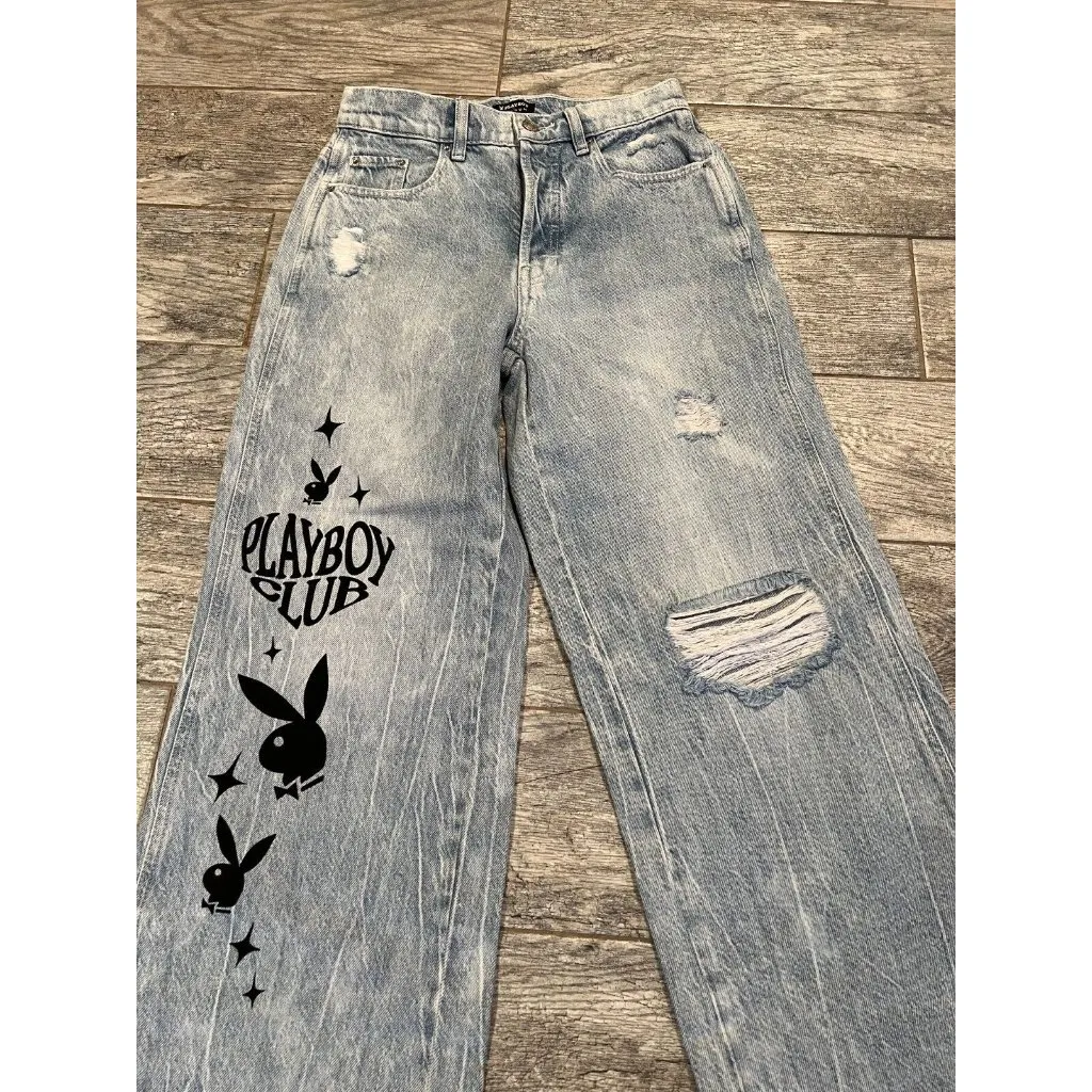 NWT Pacsun Playboy Limited Edition 26 Jeans Denim High Waist Distressed Y2K 80s‎ - Image 2