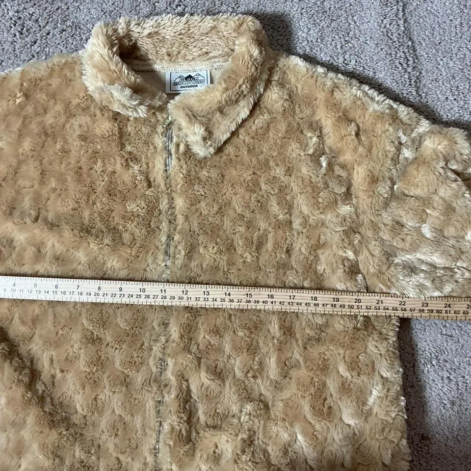Black Mountain Outdoor Fuzzy Fleece Jacket Coat Beige Tan Zipper Size M Gold Size M - Image 4