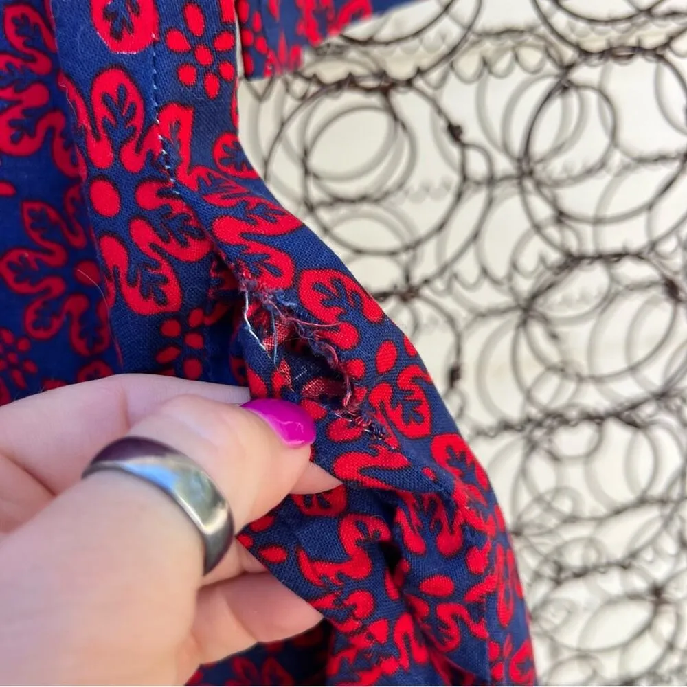 60s Coffee Break R Miss Elaine Mod Red Blue Floral Mini Dress Ditzy Daisy MEDIUM - Image 5