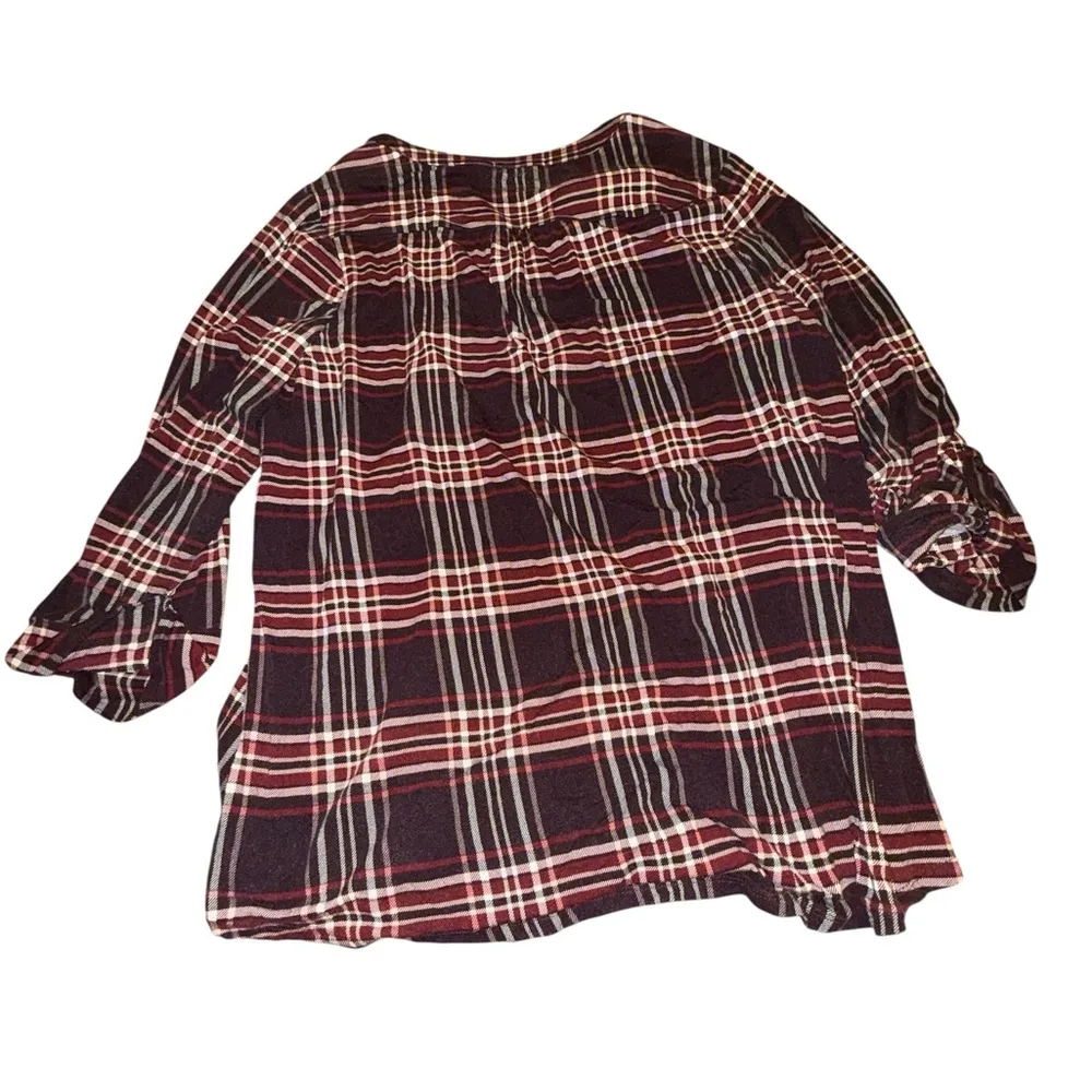 Westport Burgundy and Black Checkered V-neck Relaxed Fit Top - Image 5