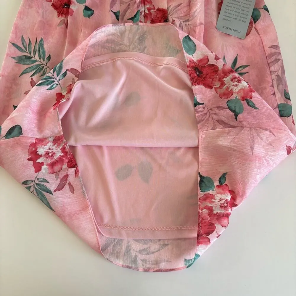 NSR Women’s Pink Tropical Floral Print Tie Front Mini Dress Size Medium NWT - Image 7