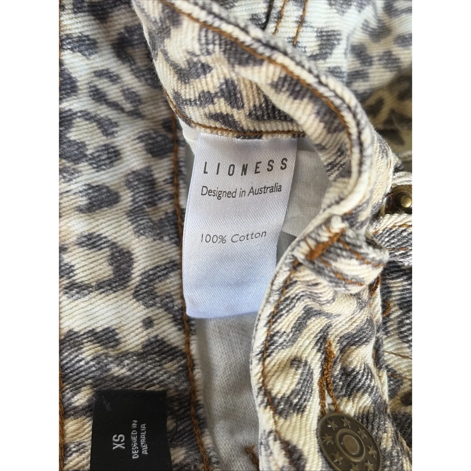 Lioness Leopard Cheetah Animal Print Denim 100% Cotton Jeans Pants Womens XS - Image 14