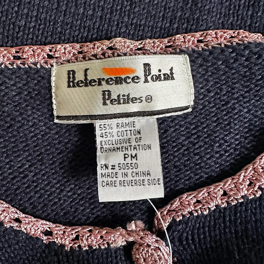 NEW Reference Point Embroidered Cardigan Sweater Grandma Cottage 90s NWT Navy - Image 10