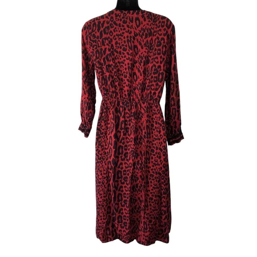 Zara red animal print v neck midi casual dress tie accent medium - Image 2