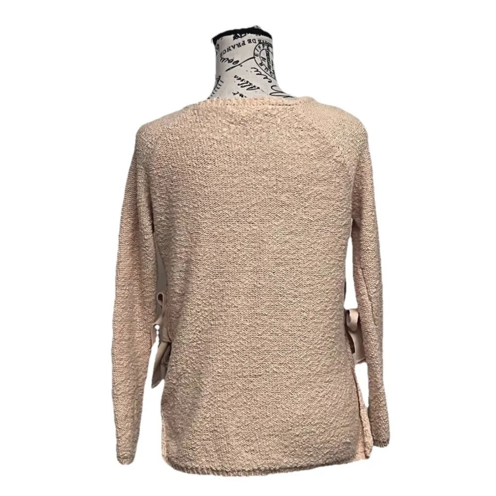 Black Swan Peach Crochet Open Knit Sweater XS | Hand Crafted Coquette Cottage - Image 5