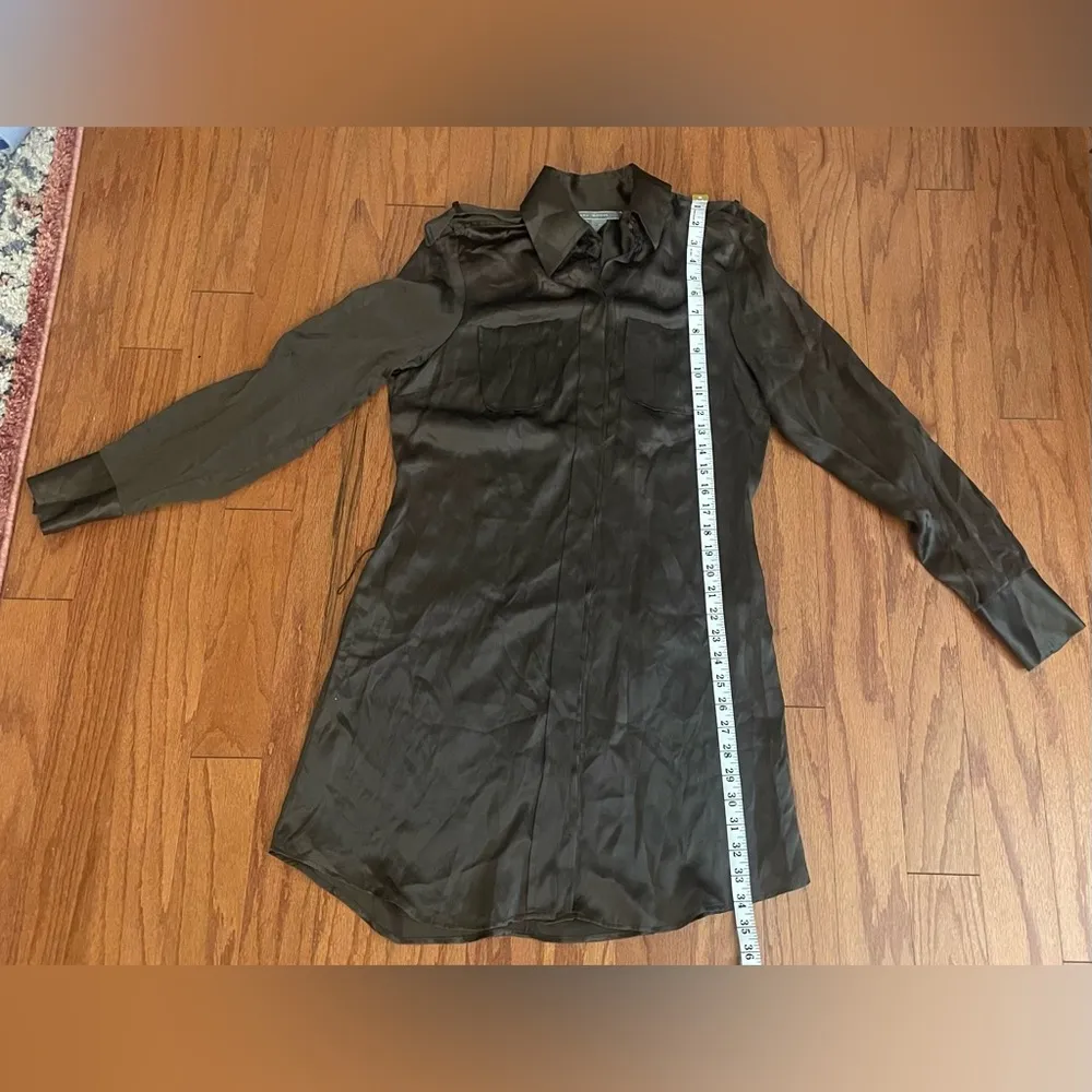 Zara Woman’s- Green brown button down silk blouse Size M‎ - Image 5