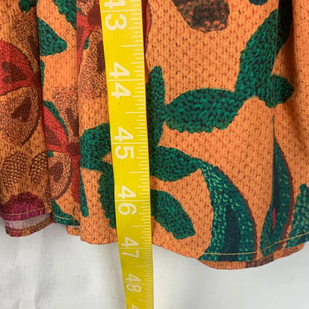 FARM Rio xs floral midi dress puff long sleeve v neck yellow pink guest tropical - Image 10