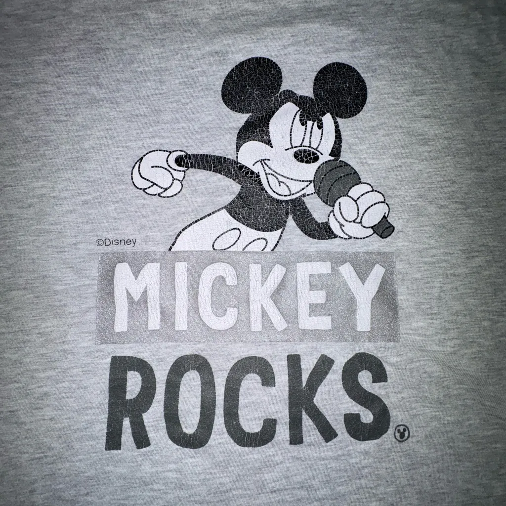 Disney Mickey Rocks Graphic T Shirt Indigo‎ Bank Gray Short Sleeve Size L - Image 2