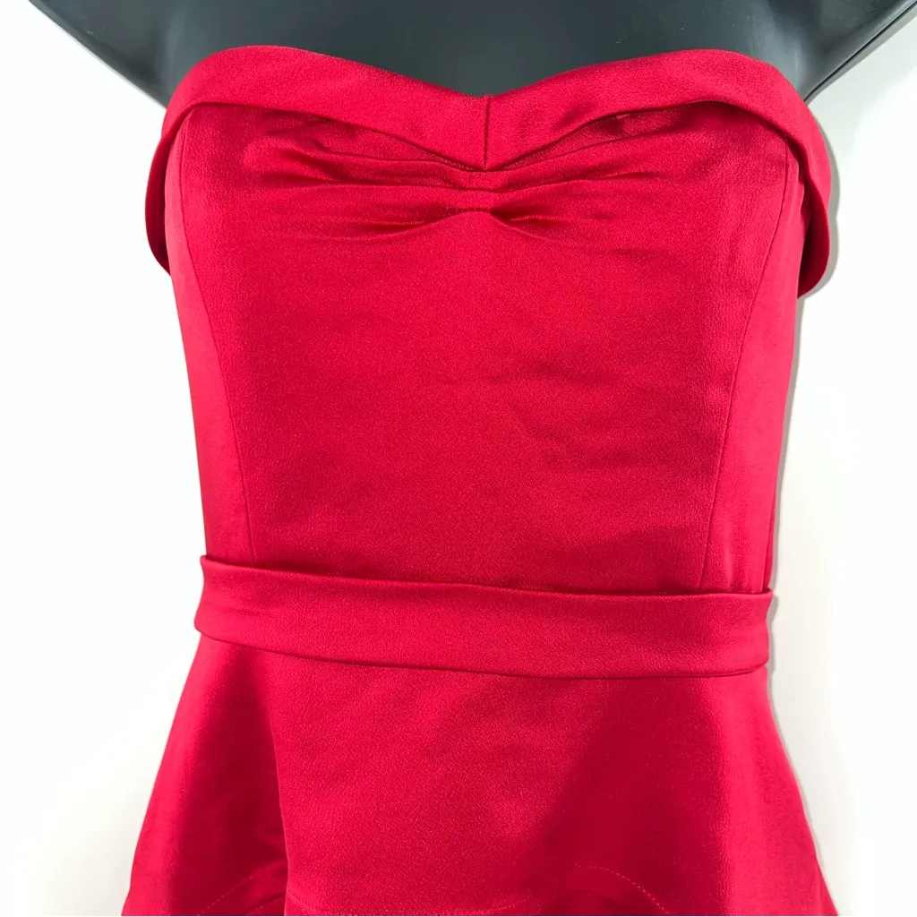 BCBGMaxAzria Deep Red Strapless Sweetheart Neckline Pleated Skirt on Dress-Sz 6 - Image 2