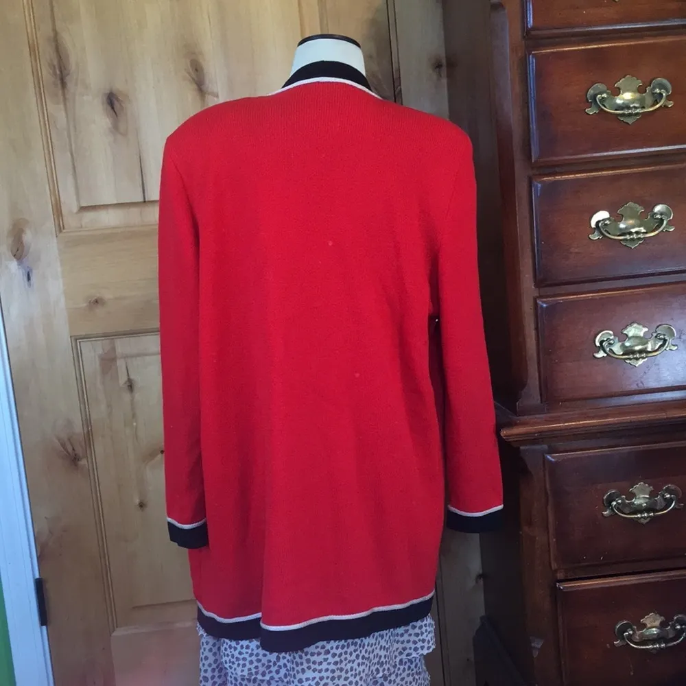 ST JOHN By MARIE GRAY Sportswear 3-Pocket Red Blk Ecru Open Cardigan Jckt EUC  M - Image 3