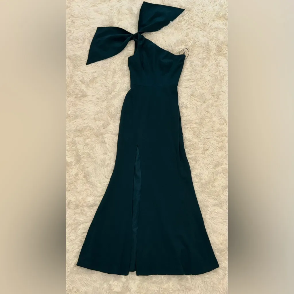 NWOT DRESS THE POPULATION Georgina One-Shoulder Crepe Gown in Pine S - Image 3