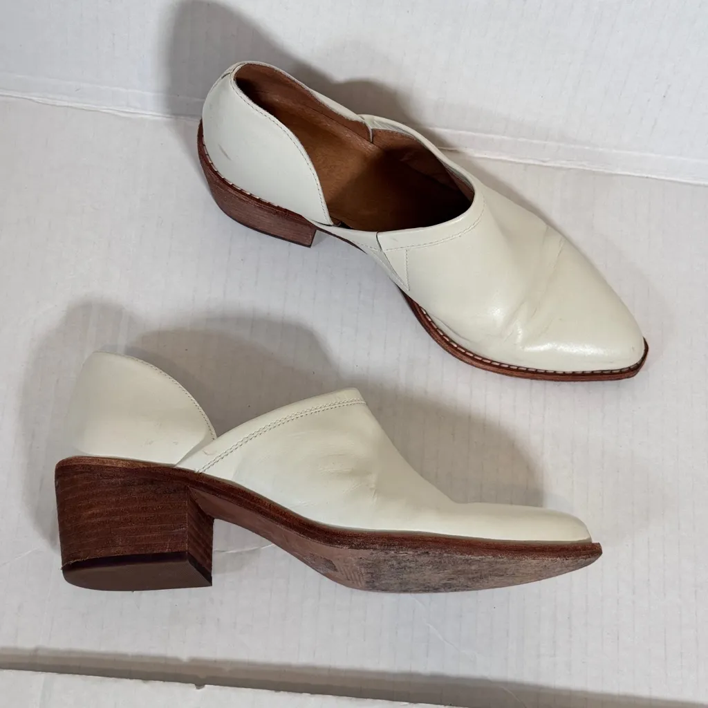 Madewell White Leather Ankle Boots Womens 7.5 Western Pointed Toe Stacked Heels - Image 10