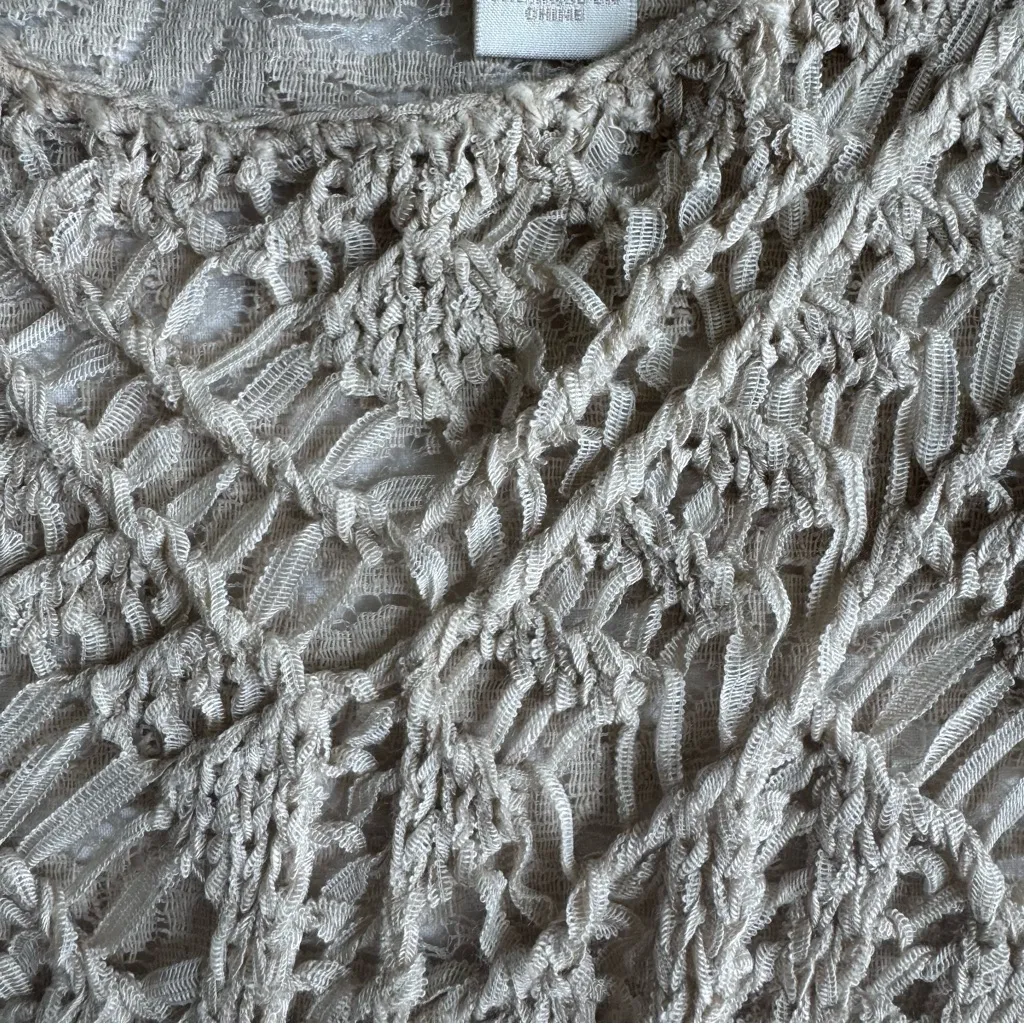 Chicos Cream Crochet Boho Festival Open Weave M Short Sleeve Blouse Top Sweater - Image 4