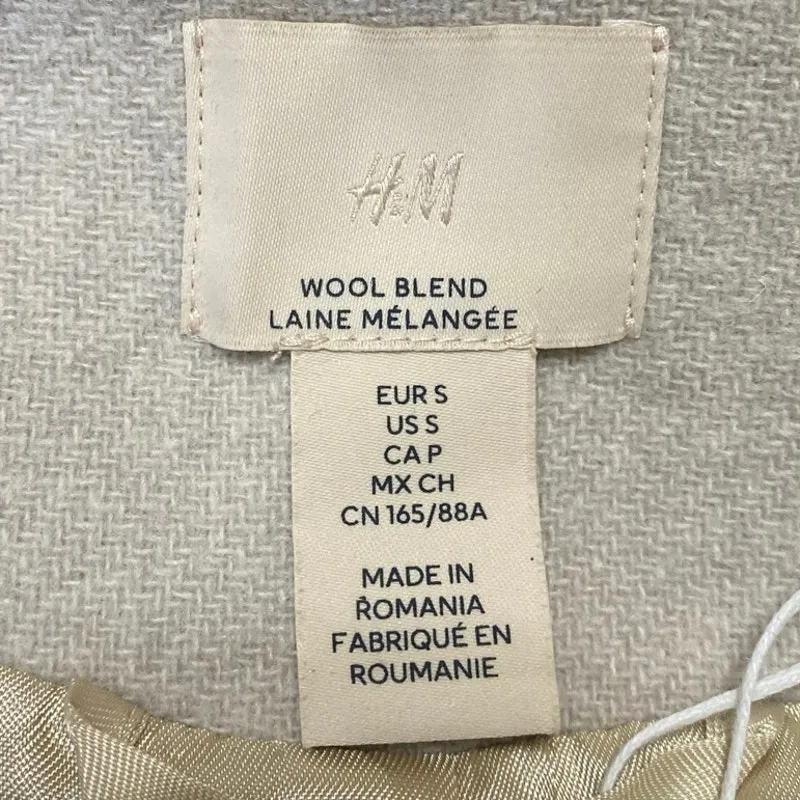 H&M Women's Beige Wool Long Sleeve Wrapover V Neck Sweater Coat Jacket Size S - Image 3