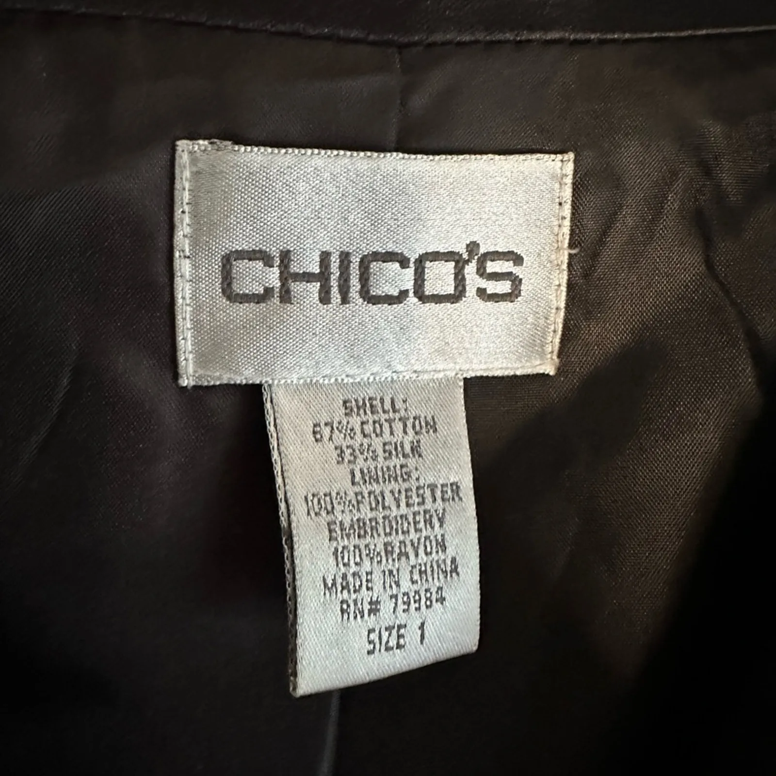 Chico’s Black Pink Satin Embroidered Jacket Blazer Silk Colorful Artsy 80s Party - Image 5