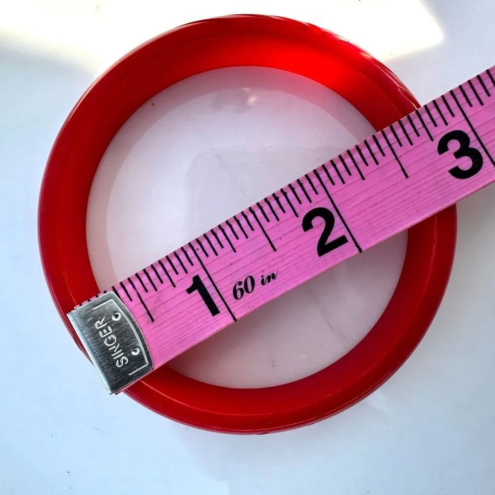 Bakelite Sweet Cherry Red Vintage Carved Bangle Bracelet - Image 8