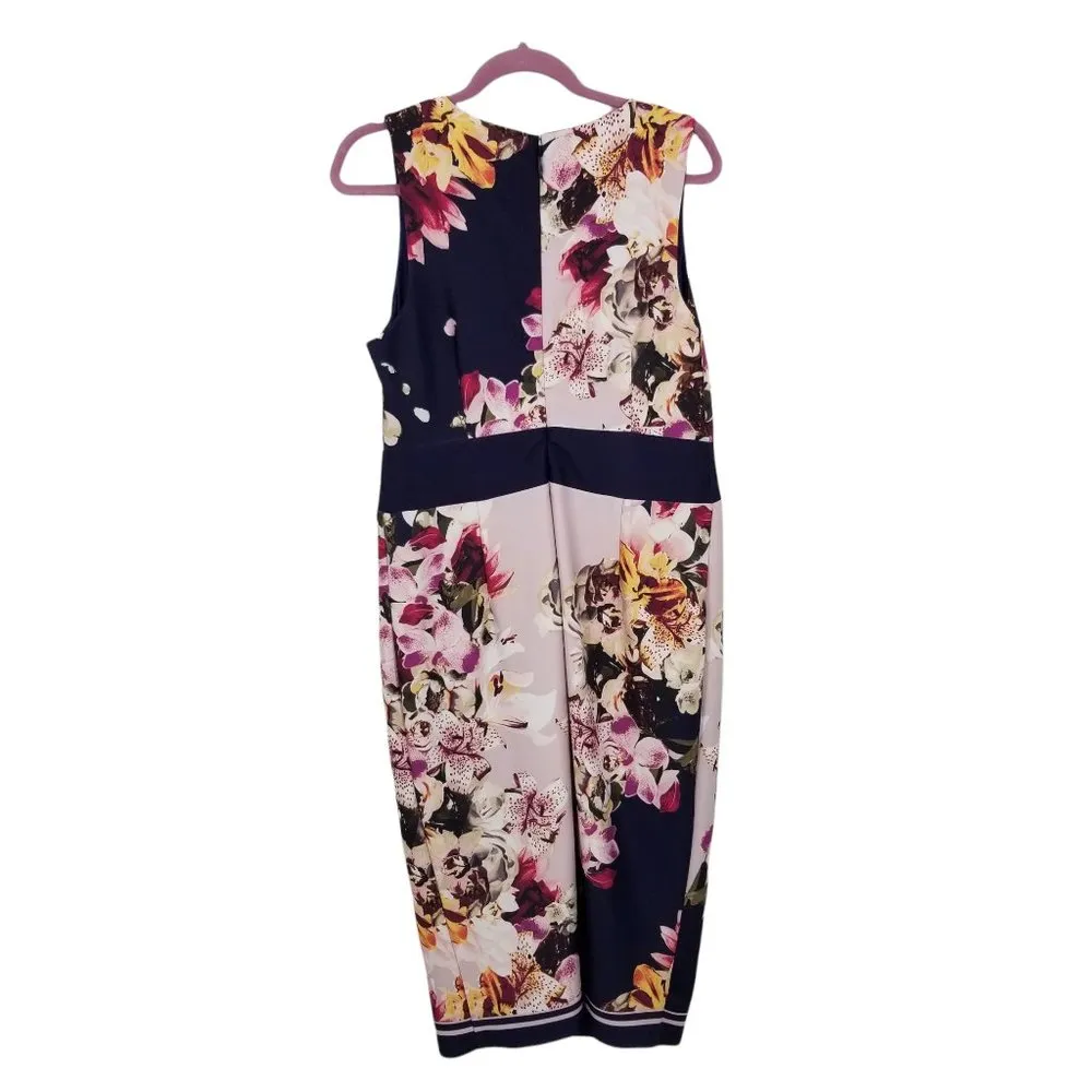 New York & Company Floral Midi Sheath Dress L Blue Size L - Image 3