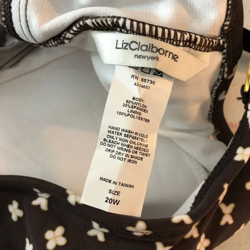 Liz Claiborne Womens Plus Size Printed Tankini Top Molded Cups Brown White 20W - Image 3