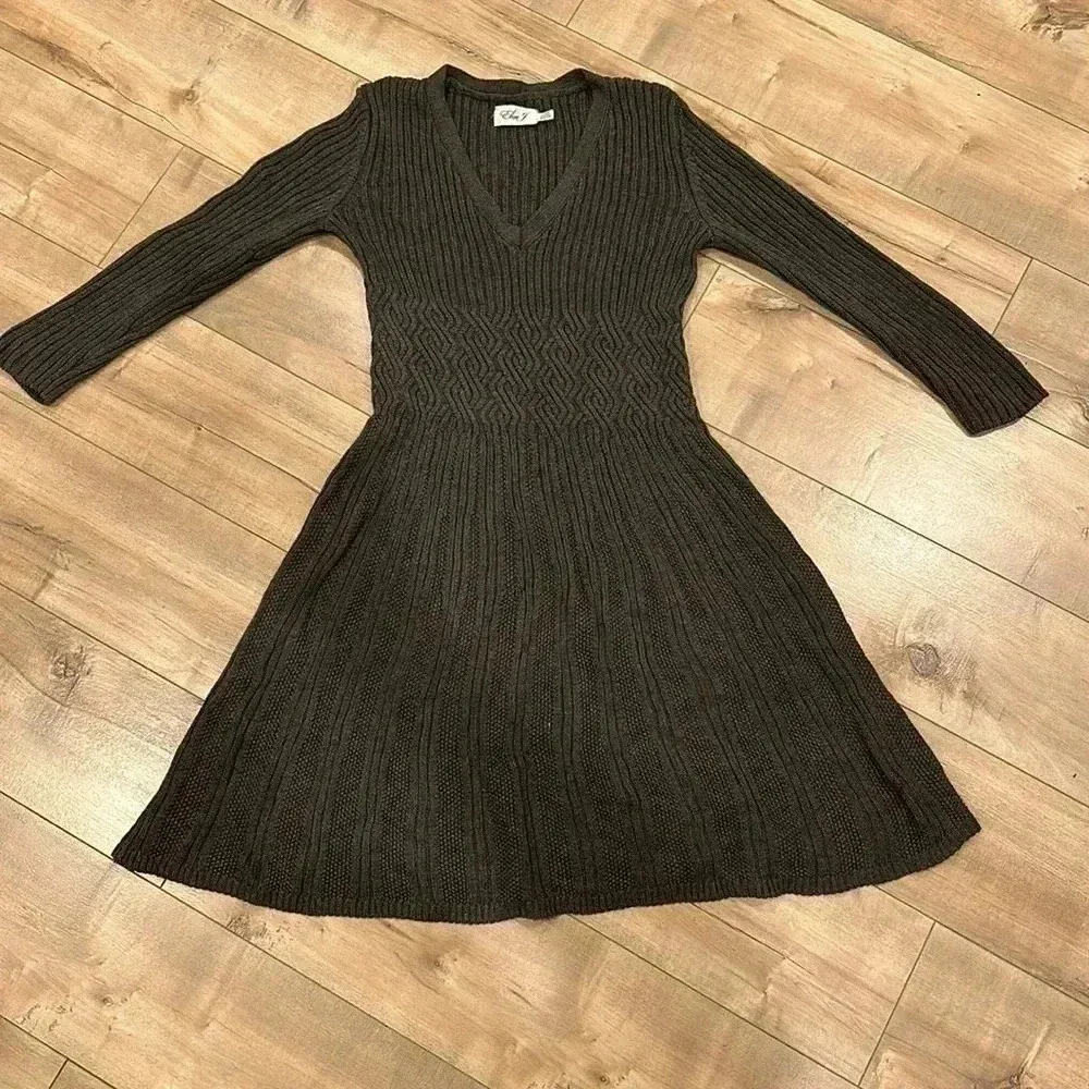 Eliza J Fit and Flare Cable Knit Ribbed Sweater Dress Gray Sz S - Image 5