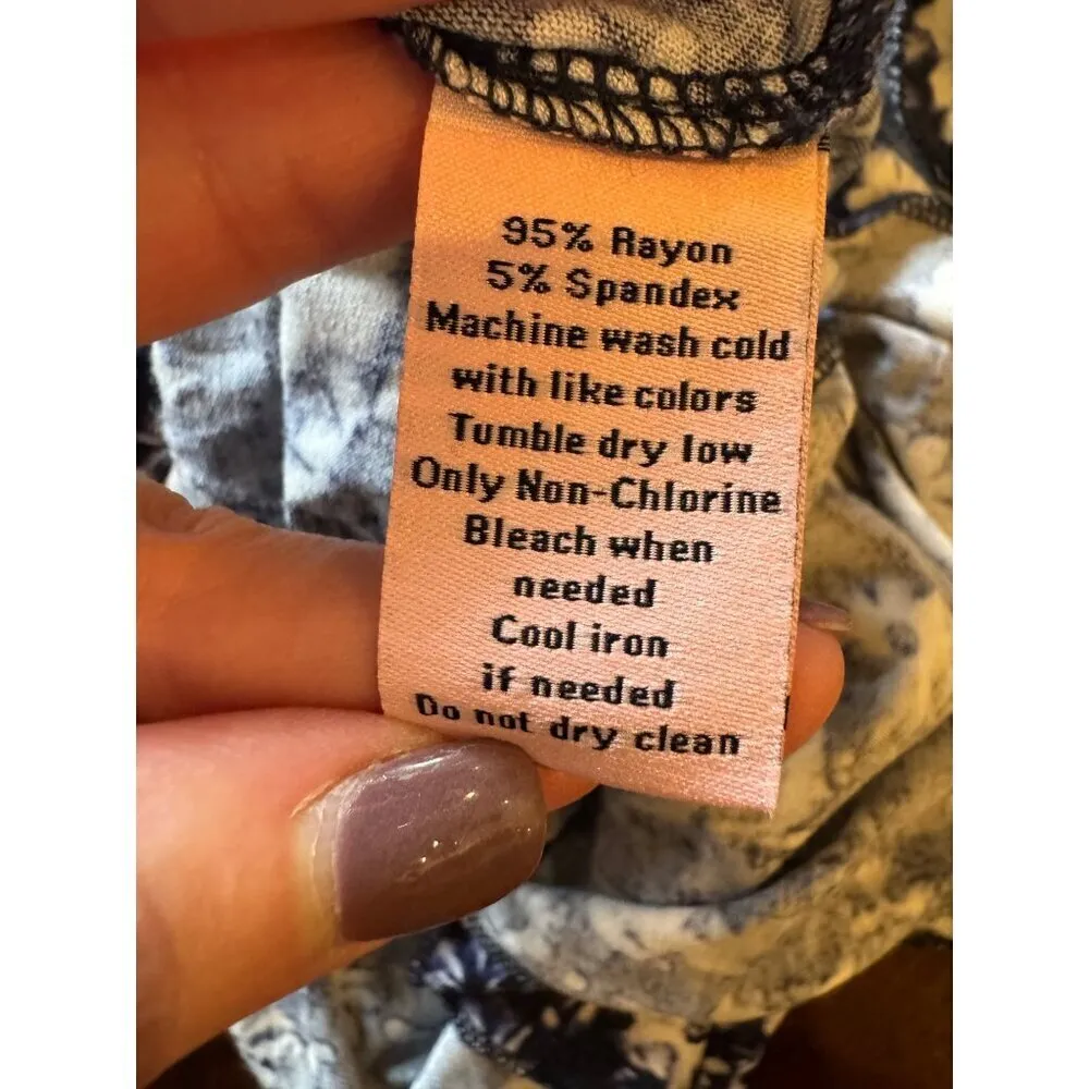 Juicy Couture Dress Women XL Blue White Floral Print Faux Wrap Midi Retro Boho‎ - Image 11