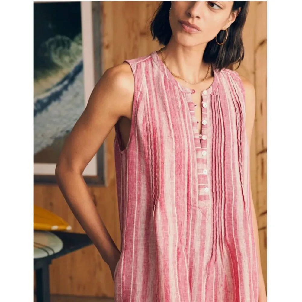 Faherty Isha Linen Dress Pink Cinque Terre Stripe Sleeveless Dress Size XS - Image 2