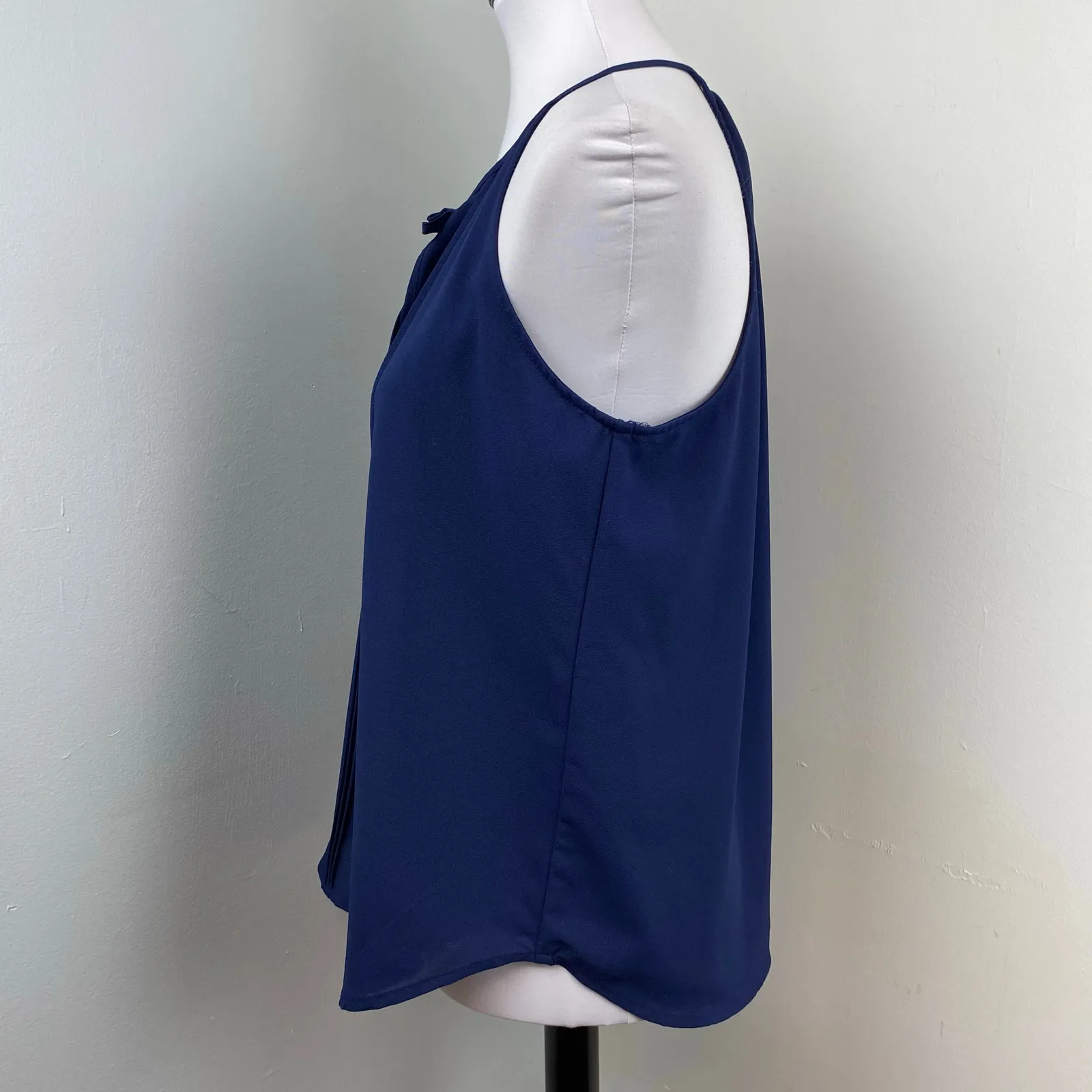 Paper Crane Navy Pleated Sleeveless Blouse Tank Top Tassels Large - Image 5