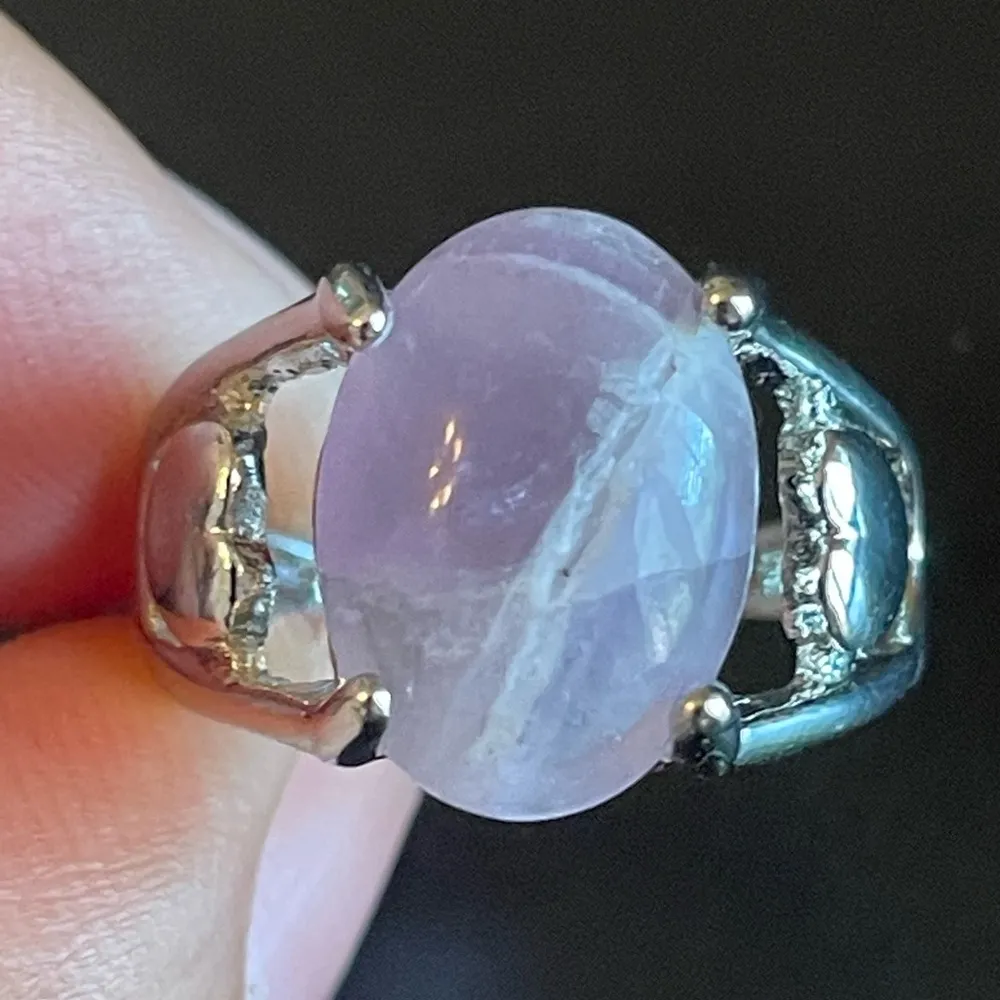 Oval purple amethyst S925 silver heart ring size 7 - Image 5