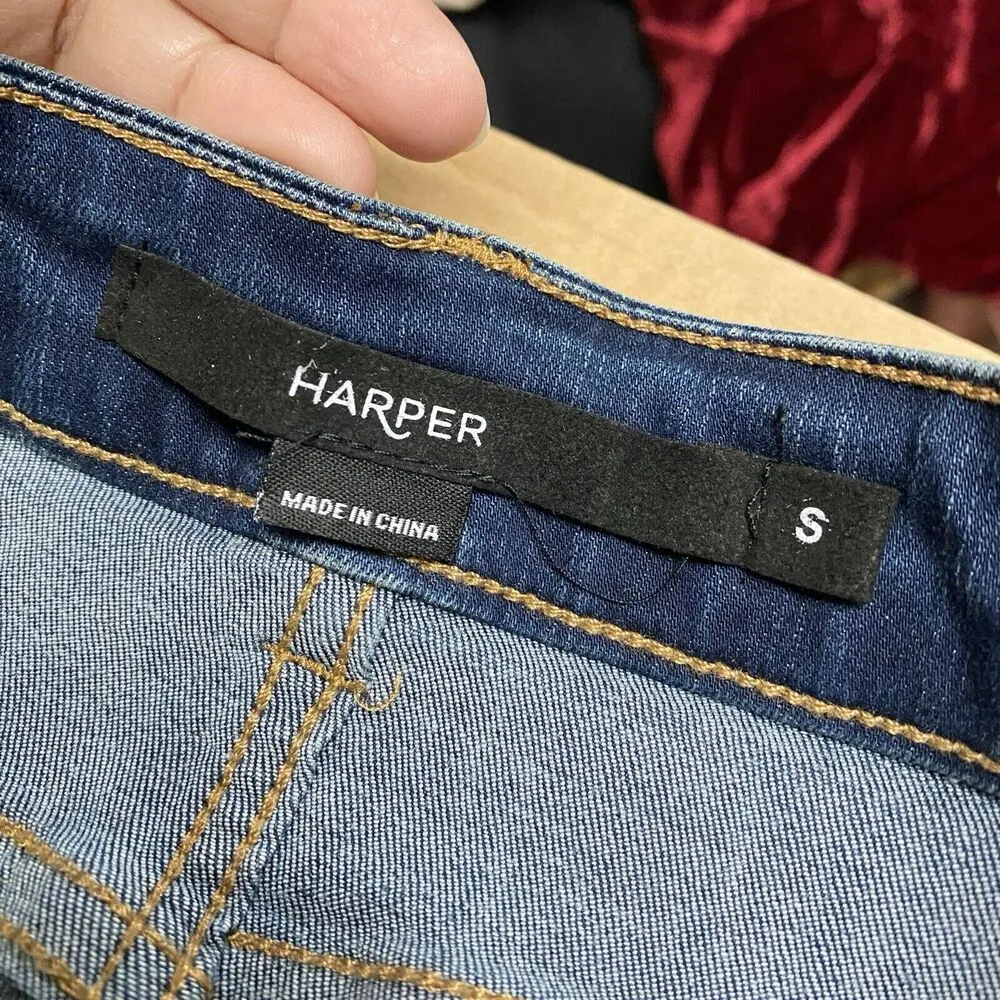 Harper Mini Skirt Y2K Women’s Small Distressed Denim Frayed Hem Jeans Blue - Image 9