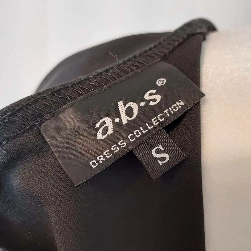 Vintage 90's Y2K ABS Allen Schwartz Black Sheer Maxi Short Sleeve Evening Dress - Image 5