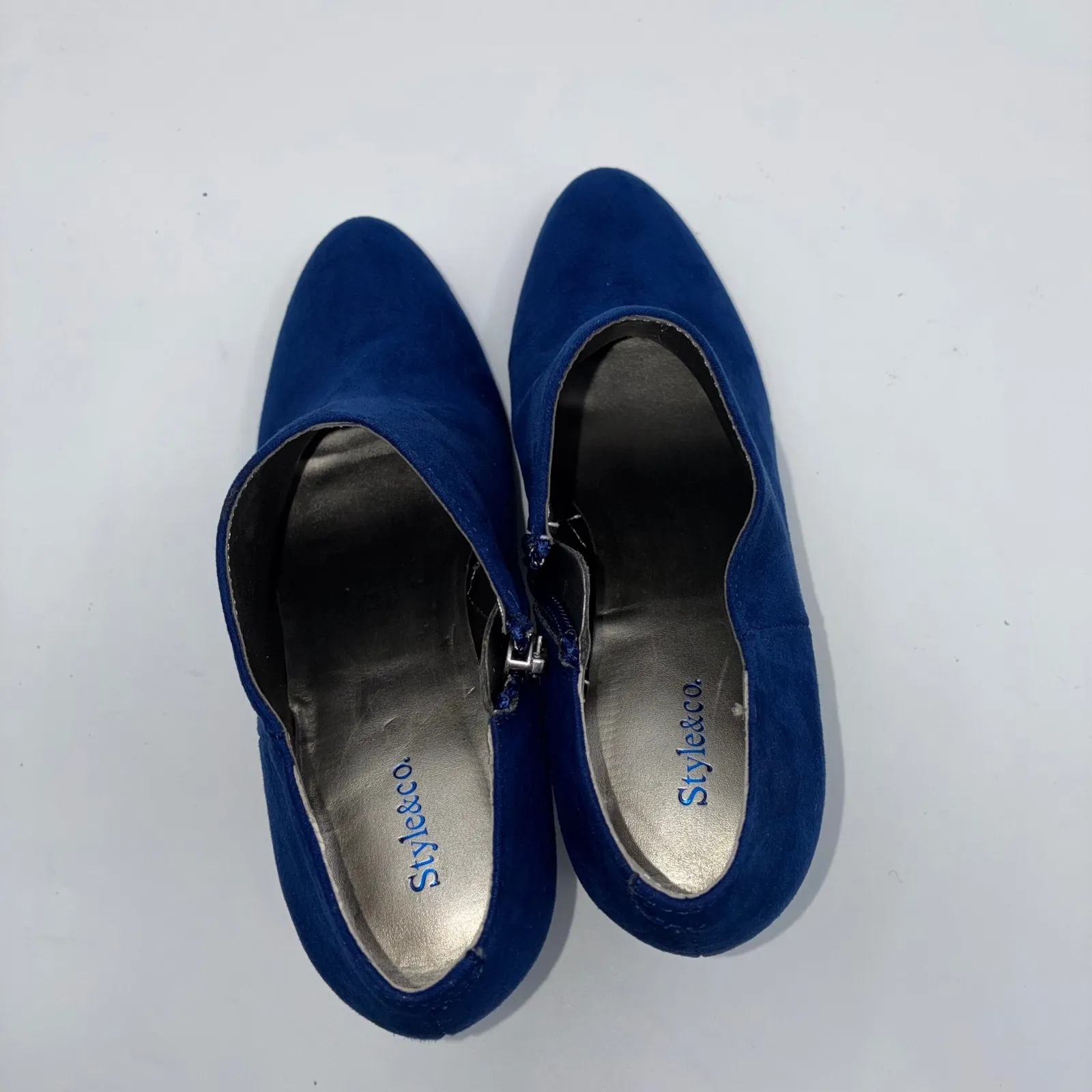 Style Co SHAIE Royal Blue Suede Ankle Boots Heels Side Zip Womens Size 6M Retro - Image 6